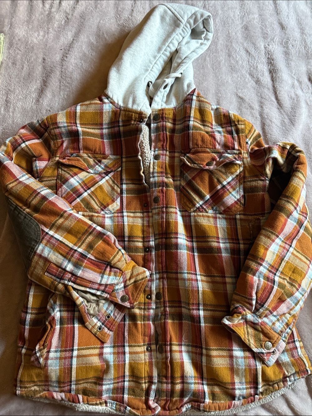 Legendary Whitetails Plaid Hooded Jacket in Mustard, Red, White